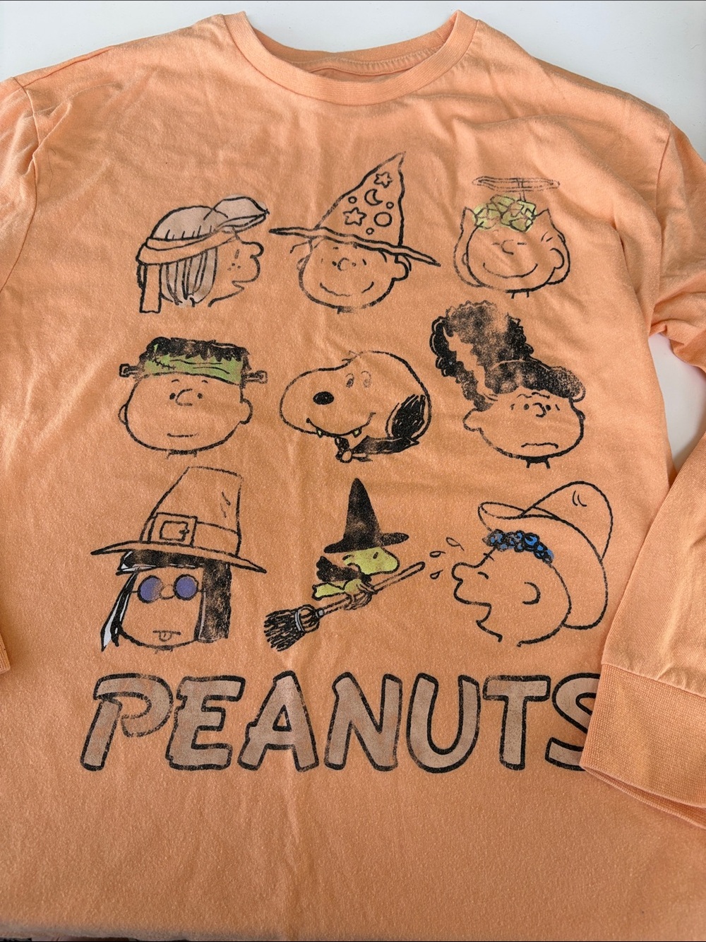 Peanuts Peach Long Sleeve Kids Halloween Character Shirt. Size L (10-12)